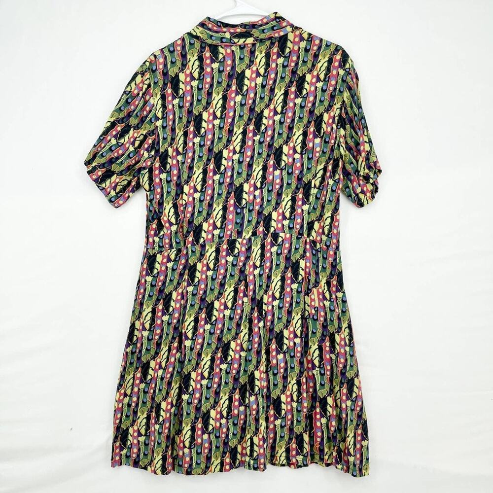 Flax 100% Rayon Multi Geometric Button Up Mini Dr… - image 4